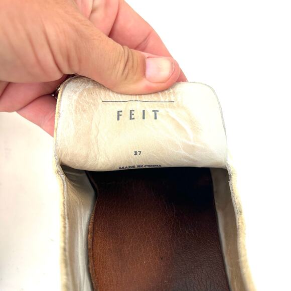 Feit Flat Slipper Loafer Slip Ons Bi Color Cream Brown Leather 37 Size 6.5 - Picture 11 of 11